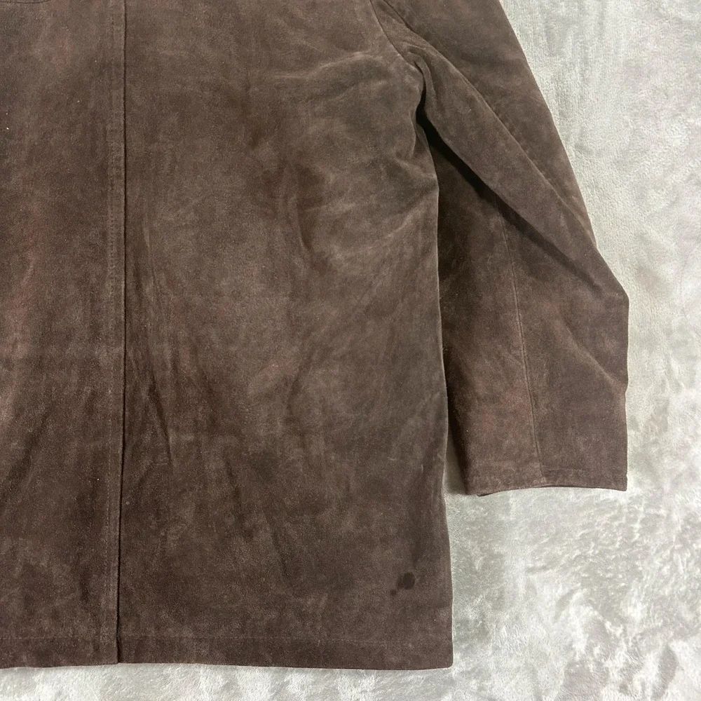 J.Crew Coat Mens Medium Brown Suede Leather Overcoat Wool Lined Single Breasted